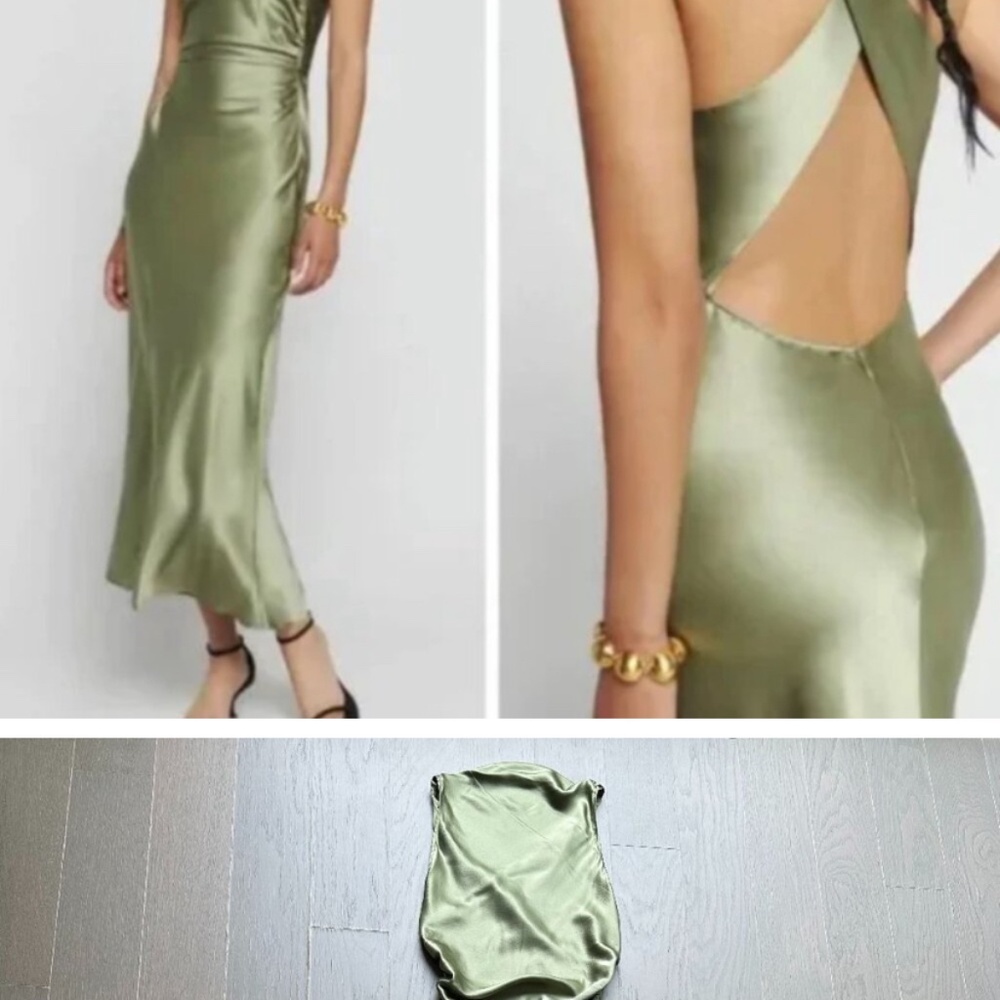REFORMATION Casette Silk Dress Artichoke Olive Green Midi Size 4P